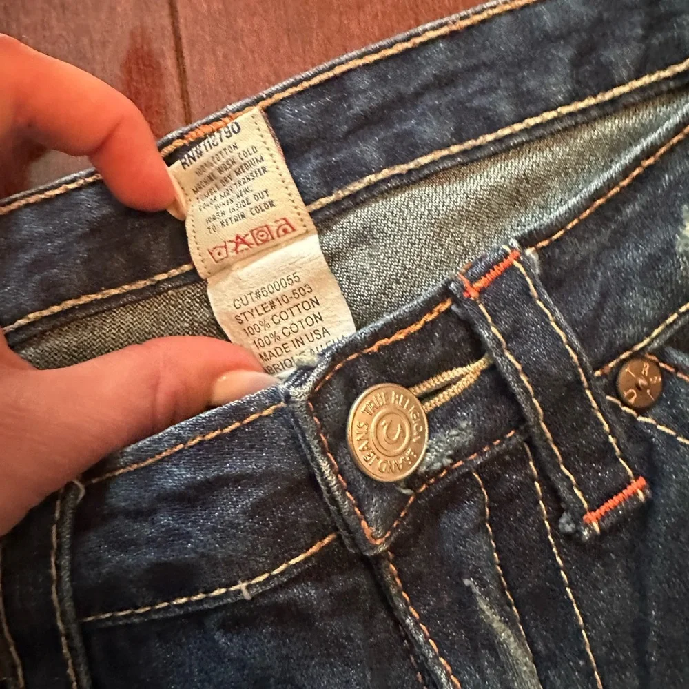 True Religion Womens Flare Jeans in Dark Blue Wash - Picture 8 of 12